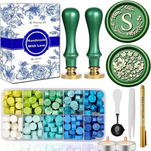 Elegant Initial M Wax Seal Kit,2pcs Exquisite Brass Stamp Heads with Eucalyptus & Flower Designs Ideal for Wedding Invitations Gift Wraps Envelopes and Christmas Cards (Alphabet M Kit) in Kuwait