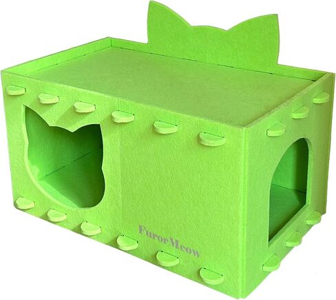 Cat House Cat Ear Design, Large Spacious Cozy Indoor Cat Bed Cave, Scratch Resistant Strong Thick Premium Felt Condo, Fun Hideaway for Multiple Cats, 21.5x13x11.6 inches (Bright Green) in Saudi Arabia