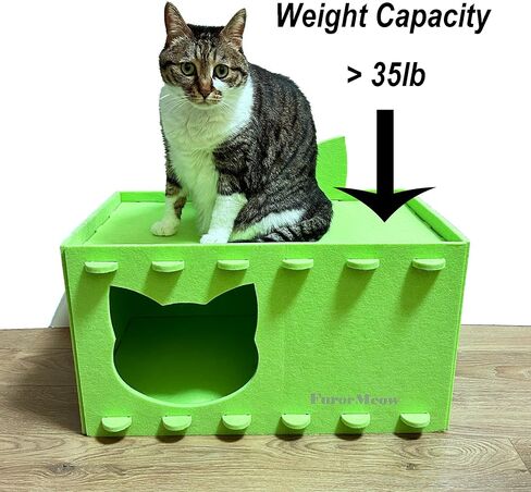 Cat House Cat Ear Design, Large Spacious Cozy Indoor Cat Bed Cave, Scratch Resistant Strong Thick Premium Felt Condo, Fun Hideaway for Multiple Cats, 21.5x13x11.6 inches (Bright Green) in Saudi Arabia