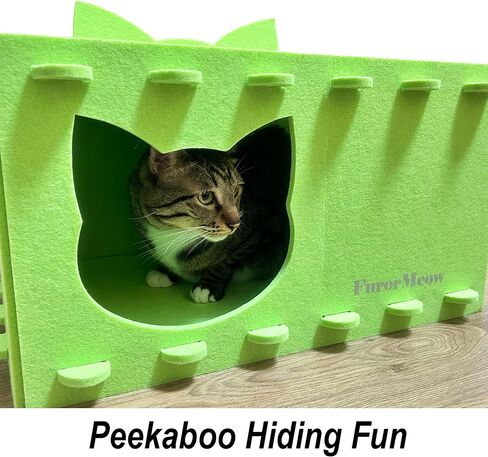 Cat House Cat Ear Design, Large Spacious Cozy Indoor Cat Bed Cave, Scratch Resistant Strong Thick Premium Felt Condo, Fun Hideaway for Multiple Cats, 21.5x13x11.6 inches (Bright Green) in Saudi Arabia
