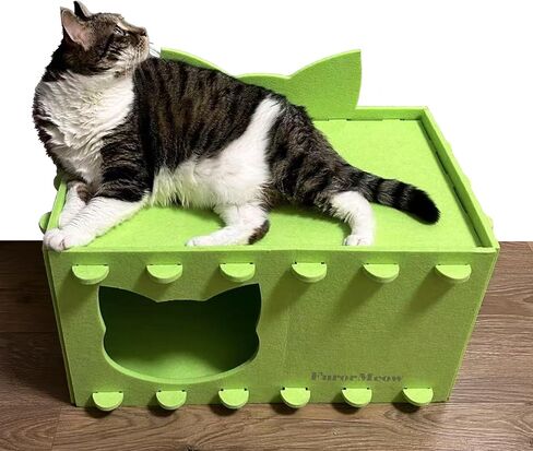 Cat House Cat Ear Design, Large Spacious Cozy Indoor Cat Bed Cave, Scratch Resistant Strong Thick Premium Felt Condo, Fun Hideaway for Multiple Cats, 21.5x13x11.6 inches (Bright Green) in Saudi Arabia