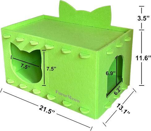 Cat House Cat Ear Design, Large Spacious Cozy Indoor Cat Bed Cave, Scratch Resistant Strong Thick Premium Felt Condo, Fun Hideaway for Multiple Cats, 21.5x13x11.6 inches (Bright Green) in Saudi Arabia