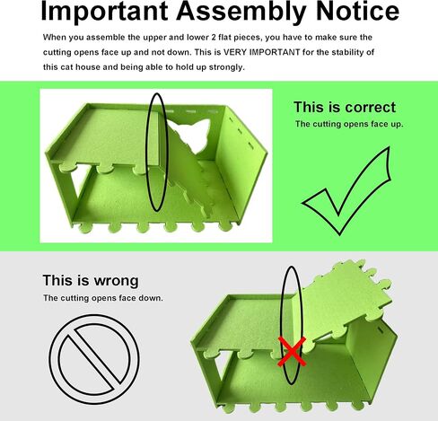 Cat House Cat Ear Design, Large Spacious Cozy Indoor Cat Bed Cave, Scratch Resistant Strong Thick Premium Felt Condo, Fun Hideaway for Multiple Cats, 21.5x13x11.6 inches (Bright Green) in Saudi Arabia