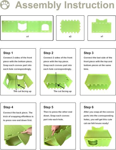 Cat House Cat Ear Design, Large Spacious Cozy Indoor Cat Bed Cave, Scratch Resistant Strong Thick Premium Felt Condo, Fun Hideaway for Multiple Cats, 21.5x13x11.6 inches (Bright Green) in Saudi Arabia