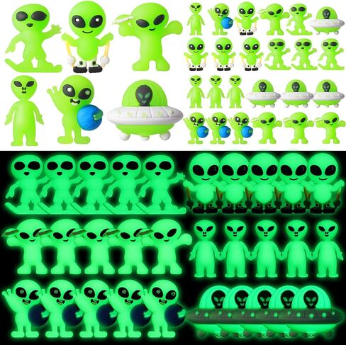 30 Pcs Glow in The Dark Mini Alien Figures Various 6 Styles Halloween Small Alien Figurines to Hide and Seek Tiny Luminous Figures for Piñata Stuffers, Playsets, Space Party Fillers in Saudi Arabia