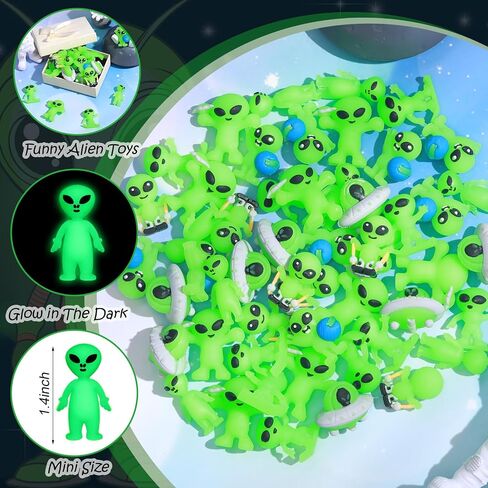 30 Pcs Glow in The Dark Mini Alien Figures Various 6 Styles Halloween Small Alien Figurines to Hide and Seek Tiny Luminous Figures for Piñata Stuffers, Playsets, Space Party Fillers in Saudi Arabia