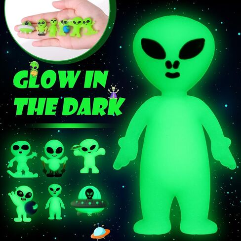 30 Pcs Glow in The Dark Mini Alien Figures Various 6 Styles Halloween Small Alien Figurines to Hide and Seek Tiny Luminous Figures for Piñata Stuffers, Playsets, Space Party Fillers in Saudi Arabia