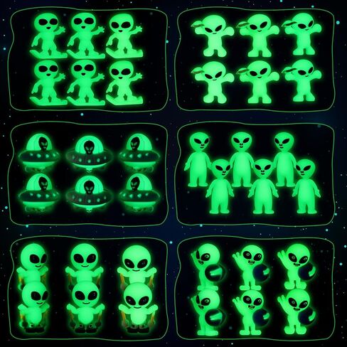 30 Pcs Glow in The Dark Mini Alien Figures Various 6 Styles Halloween Small Alien Figurines to Hide and Seek Tiny Luminous Figures for Piñata Stuffers, Playsets, Space Party Fillers in Saudi Arabia