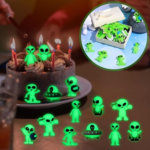 30 Pcs Glow in The Dark Mini Alien Figures Various 6 Styles Halloween Small Alien Figurines to Hide and Seek Tiny Luminous Figures for Piñata Stuffers, Playsets, Space Party Fillers in Saudi Arabia