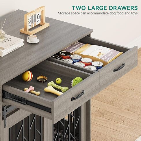 YITAHOME Dog Crate Furniture with Sliding Barn Door, 39" Wooden Dog Kennel Indoor with Storage Drawers, Double Dog Crate for 2 Small Medium Dogs, Grey in Saudi Arabia