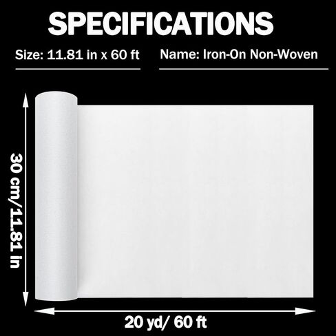 Fusible Interfacing 12in x 20yd,Light Weight Fusible Interfacing for Sewing,Non-Woven Iron-on Interfacing White Polyester Single-Sided Interfacing Fabric for Sewing Quilting DIY Crafts Supplies in Saudi Arabia