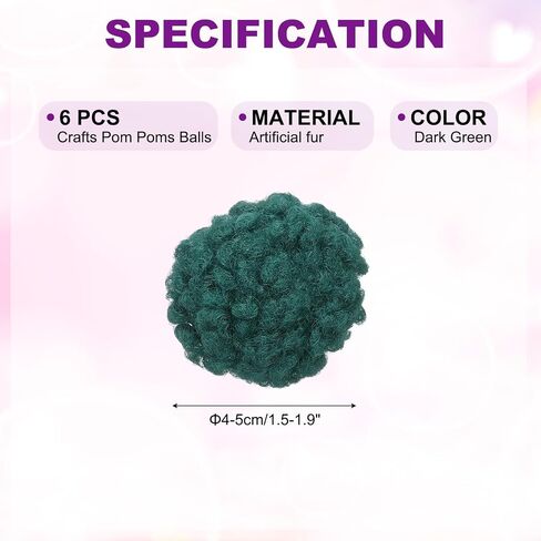 PATIKIL 6 Pcs Crafts Pom Poms Balls, 4-5cm (1.5-1.9Inch) Yarn Pom Poms Big Puff Ball with Elastic Loop for Keychain Knitting Hats DIY Arts Crafts Projects Home Decorations, Dark Green in Kuwait