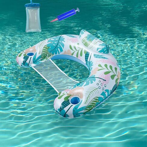 1 Pack Inflatable Pool Floats for Adults with Cup Holders & Headrest - Heavy Duty PVC Lounge Chairs, Summer Pool Party Floats 2025 in Kuwait