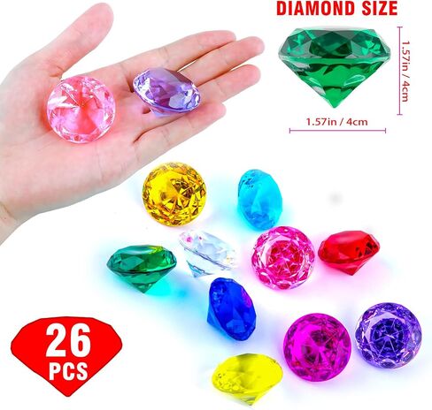 Niceup 26PCS Green Acrylic Diamond Big Gemstones 1.5in Princess Pirate Mermaid Swimming Pool Party Favors Fake Gems Jewels Treasure Hunt Hiding Sensory Bin Filler Toys Craft Supplies in Saudi Arabia