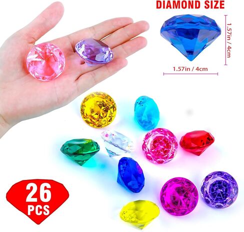 Niceup 26PCS Green Acrylic Diamond Big Gemstones 1.5in Princess Pirate Mermaid Swimming Pool Party Favors Fake Gems Jewels Treasure Hunt Hiding Sensory Bin Filler Toys Craft Supplies in Saudi Arabia