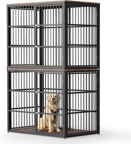 94.48'' Dog Crate Furniture Large Breed TV Stand with Double Rooms for 2 Large Medium Dogs, Wooden Indoor Kennel Crate Cage End Table with Removable Divider, Can Use Separately, Natural Beech in Saudi Arabia