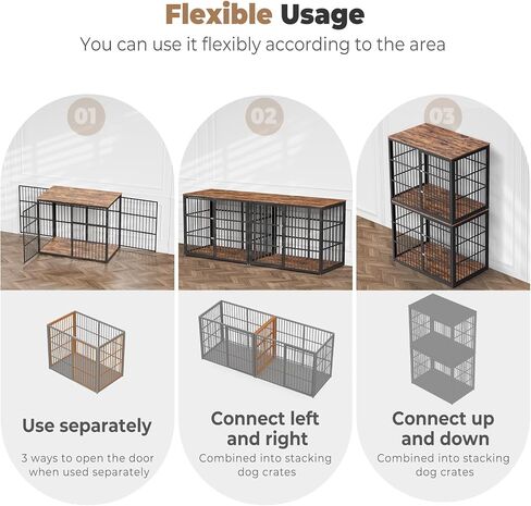 94.48'' Dog Crate Furniture Large Breed TV Stand with Double Rooms for 2 Large Medium Dogs, Wooden Indoor Kennel Crate Cage End Table with Removable Divider, Can Use Separately, Natural Beech in Saudi Arabia