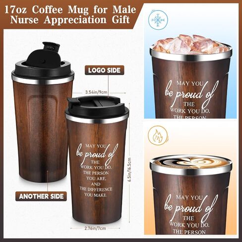 Pickmesh 3 Pcs Male Nurse Gift Set 17 oz Coffee Mug Tumbler A5 Leather Journal with Ballpoint Pen Nurse Appreciation Week Gift Graduation Thank You Favor for Man Male Nursing Assistant(Brown) in Kuwait