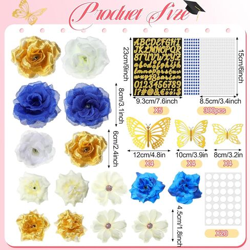 Solsew 34 Pcs DIY Graduation Cap Decorations Accessory Kit Include Faux Flower Heads 3D Butterfly Glitter Letter Stickers Rhinestones Stickers for Graduation Cap Decoration Craft Art Decor(Red) in Saudi Arabia