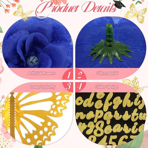 Solsew 34 Pcs DIY Graduation Cap Decorations Accessory Kit Include Faux Flower Heads 3D Butterfly Glitter Letter Stickers Rhinestones Stickers for Graduation Cap Decoration Craft Art Decor(Red) in Saudi Arabia