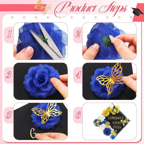Solsew 34 Pcs DIY Graduation Cap Decorations Accessory Kit Include Faux Flower Heads 3D Butterfly Glitter Letter Stickers Rhinestones Stickers for Graduation Cap Decoration Craft Art Decor(Red) in Saudi Arabia