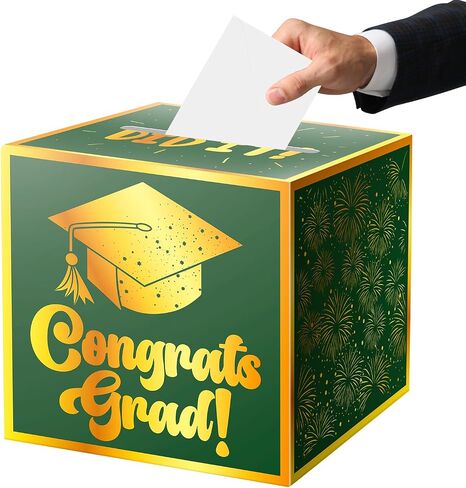 Graduation Card Box, Cardboard Congrats Grad Card Boxes Holder, Green and Gold Graduation Gift Cards Box for Graduation Party Decorations Favors Decor Supplies Props. in Saudi Arabia