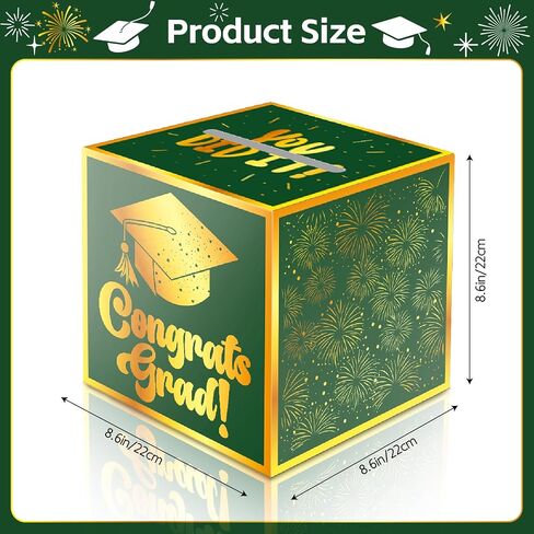 Graduation Card Box, Cardboard Congrats Grad Card Boxes Holder, Green and Gold Graduation Gift Cards Box for Graduation Party Decorations Favors Decor Supplies Props. in Saudi Arabia