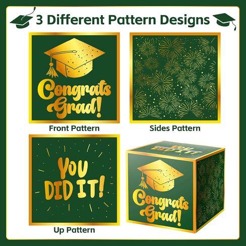 Graduation Card Box, Cardboard Congrats Grad Card Boxes Holder, Green and Gold Graduation Gift Cards Box for Graduation Party Decorations Favors Decor Supplies Props. in Saudi Arabia