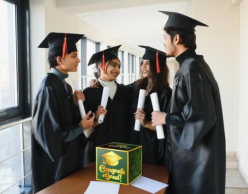 Graduation Card Box, Cardboard Congrats Grad Card Boxes Holder, Green and Gold Graduation Gift Cards Box for Graduation Party Decorations Favors Decor Supplies Props. in Saudi Arabia