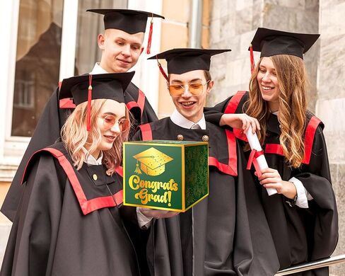 Graduation Card Box, Cardboard Congrats Grad Card Boxes Holder, Green and Gold Graduation Gift Cards Box for Graduation Party Decorations Favors Decor Supplies Props. in Saudi Arabia