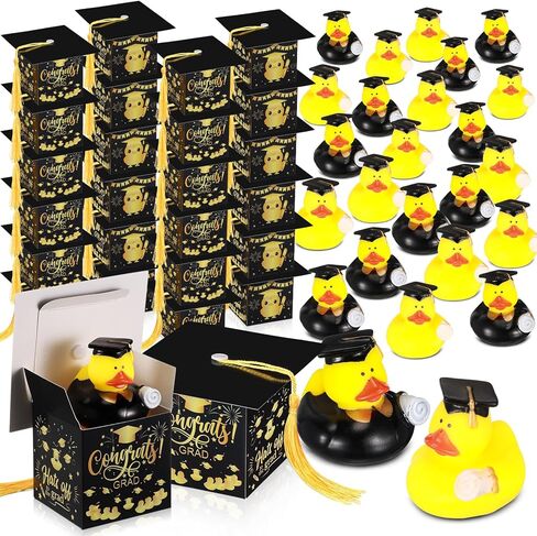 24 Set Graduation Duck with Cap Gift Box Graduation Rubber Duck Class of 2025 Candy Box with Tassel for Student Grad Party Favors Supplies(Black) in Kuwait