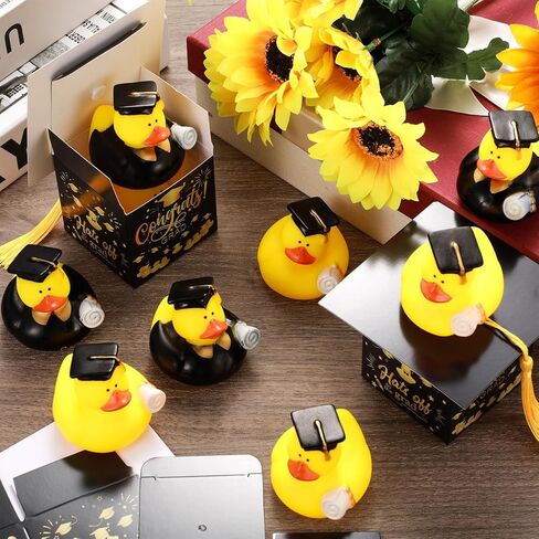 24 Set Graduation Duck with Cap Gift Box Graduation Rubber Duck Class of 2025 Candy Box with Tassel for Student Grad Party Favors Supplies(Black) in Kuwait