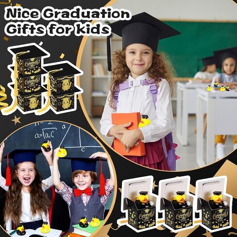 24 Set Graduation Duck with Cap Gift Box Graduation Rubber Duck Class of 2025 Candy Box with Tassel for Student Grad Party Favors Supplies(Black) in Kuwait