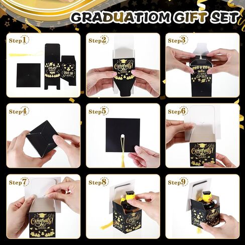 24 Set Graduation Duck with Cap Gift Box Graduation Rubber Duck Class of 2025 Candy Box with Tassel for Student Grad Party Favors Supplies(Black) in Kuwait