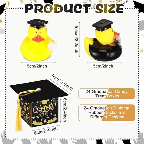 24 Set Graduation Duck with Cap Gift Box Graduation Rubber Duck Class of 2025 Candy Box with Tassel for Student Grad Party Favors Supplies(Black) in Kuwait