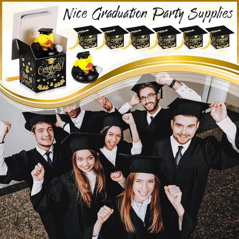 24 Set Graduation Duck with Cap Gift Box Graduation Rubber Duck Class of 2025 Candy Box with Tassel for Student Grad Party Favors Supplies(Black) in Kuwait