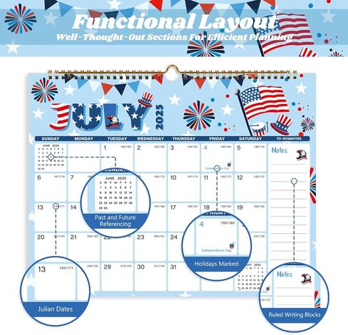 XISIDO 2026-2027 Wall Calendar, Calendar 2026-2027, 18 Month Calendar July 2026 - December 2027, 14.8" X 11.5", Calendar with Twin-Wire Binding, Hanging Hook and Julian Dates (Seasonal Designs) in Kuwait