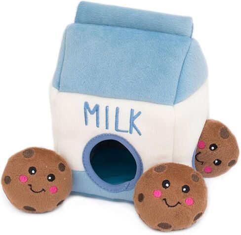 ZippyPaws Burrow- Interactive Dog & Puppy Toys for Boredom, Stimulating Pet Products to Keep them Busy, Hide & Seek Plush Puzzles, Squeaky Toy for Enrichment, For Small & Medium Dogs- Milk and Cookies in Saudi Arabia