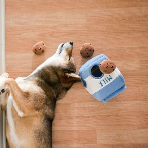 ZippyPaws Burrow- Interactive Dog & Puppy Toys for Boredom, Stimulating Pet Products to Keep them Busy, Hide & Seek Plush Puzzles, Squeaky Toy for Enrichment, For Small & Medium Dogs- Milk and Cookies in Saudi Arabia