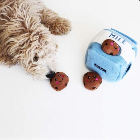 ZippyPaws Burrow- Interactive Dog & Puppy Toys for Boredom, Stimulating Pet Products to Keep them Busy, Hide & Seek Plush Puzzles, Squeaky Toy for Enrichment, For Small & Medium Dogs- Milk and Cookies in Saudi Arabia