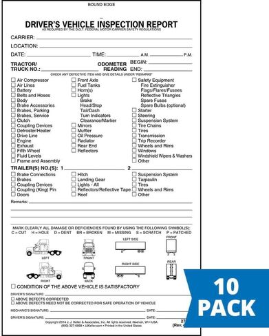 Detailed Driver's Vehicle Inspection Report with Tractor-Trailer Illustrations 10-pk. - Book Format with 31 Sets, 2-Ply Carbonless, 5.5" x 9.25", J. J. Keller & Associates, Inc. in Saudi Arabia