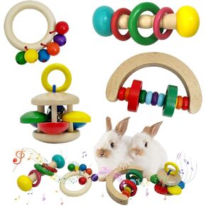Pinvnby 4 PCS ألعاب أرنب خشبي ألعاب أرنب تفاعلية ألعاب خنازير غينيا متعددة الألوان في الهواء الطلق تلعب ألعابًا طحن لفئران الهامستر في Chinchillas وحيوانات صغيرة أخرى