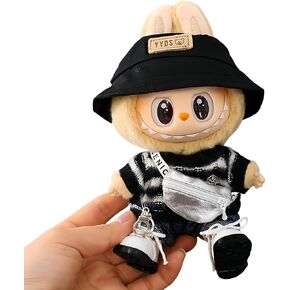 Labubu Clothes, labubu Outfit, Labubu Keychain Accessories, Cute Kawaii Fashion Casual Wear Overalls Set 5 Pieces for 15cm & 17cm Labubu, Hats Clothes for Labubu (No Doll)