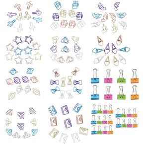 AUSON 128 PCS COLLIPS PAPERIPS and Binder Clips ، 10 أنواع من الأنماط اللطيفة مقطع الورق ، ومتوسط ​​وصغر حجمًا مناسبًا للمكتب والزينة واللوازم المدرسية
