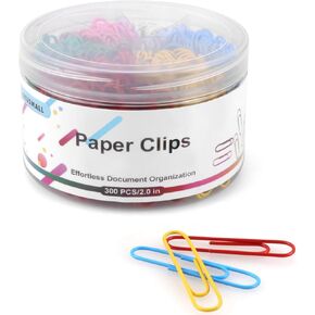 300 PCS مقاطع ورقية ملونة ، مقاطع الورق الورقية المعدنية المطلية مع مربع لوثيقة القرطاسية المدرسية ، مقاطع ورقية كبيرة (متعددة الألوان/50 مم)