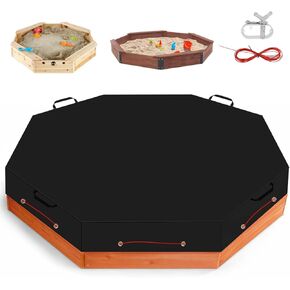 غطاء صندوق الرمل المثمن ، 84 × 78 × 9 بوصات 420D غطاء رمل قطعة رمل مقاومة للماء أكسفورد مع حبل سلكي ومضاد للثلوج للأشعة فوق البنفسجية ، غطاء ثقيل لأثاث حمام السباحة الرملي (أسود)