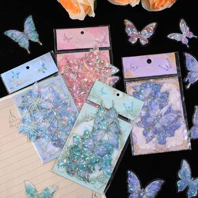 80 pcs Holographic Butterfly Stickers Waterproof Glitter Stickers Natural Adhesive Transparent Butterfly Sticker for DIY Scrapbooking Planner Journal Water Bottles Laptops Notebook Decorative Decals