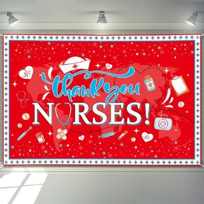 ممرضة تقدير أسبوع الزخارف لافتة 72 "× 48" خلفية شكرا لك الممرضات تقدير القلب الطبي الخلفية للتصوير الحمر