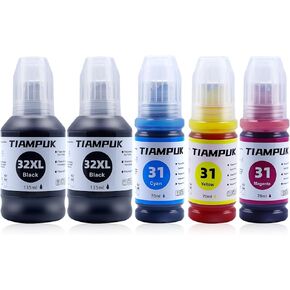 5 Pack 31 32XL Ink Bottle Refill Kit Compatible for HP Smart Tank 5101 7301 7602 7001 6001 Plus 551 651 455 457 450 All-in-One Ink-Tank Printers