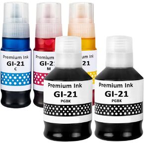 GI-21 GI21 G3270 G3260 Ink Refill Bottles Compatible for Canon MegaTank G3270 G2260 G1220 G3260 G1230 G2270 G4270 G3290 G4280 Printer (5 Pack, BK*2/C/M/Y)